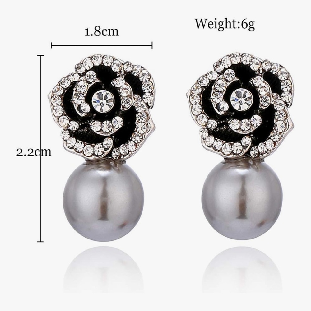 14k Crystal Camellia Flower Earrings - Picture 7 of 8
